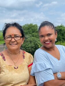 Minal and her mum outdoors